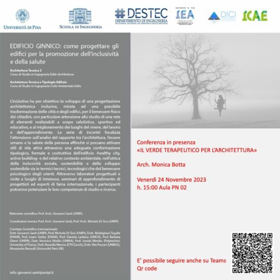 Conferenza al DESTEC di Pisa: Il verde terapeutico per l’architettura