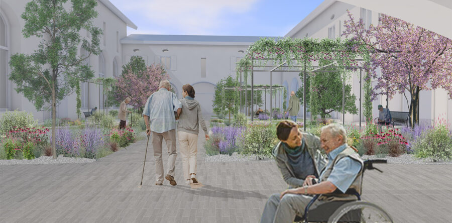 Corte verde e spazio per la riabilitazione